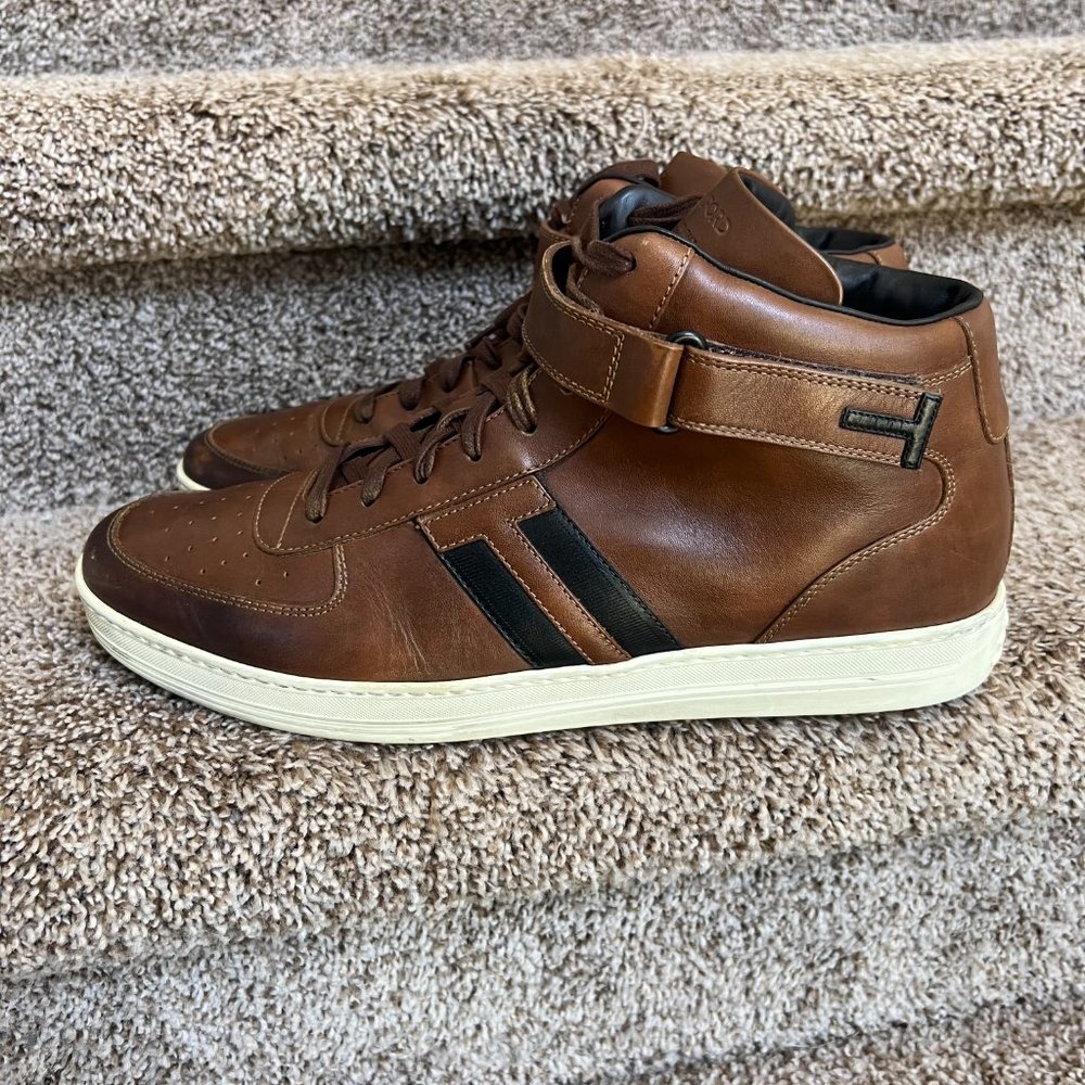 Tom Ford Men's Brown Leather Boots with Black Stripes